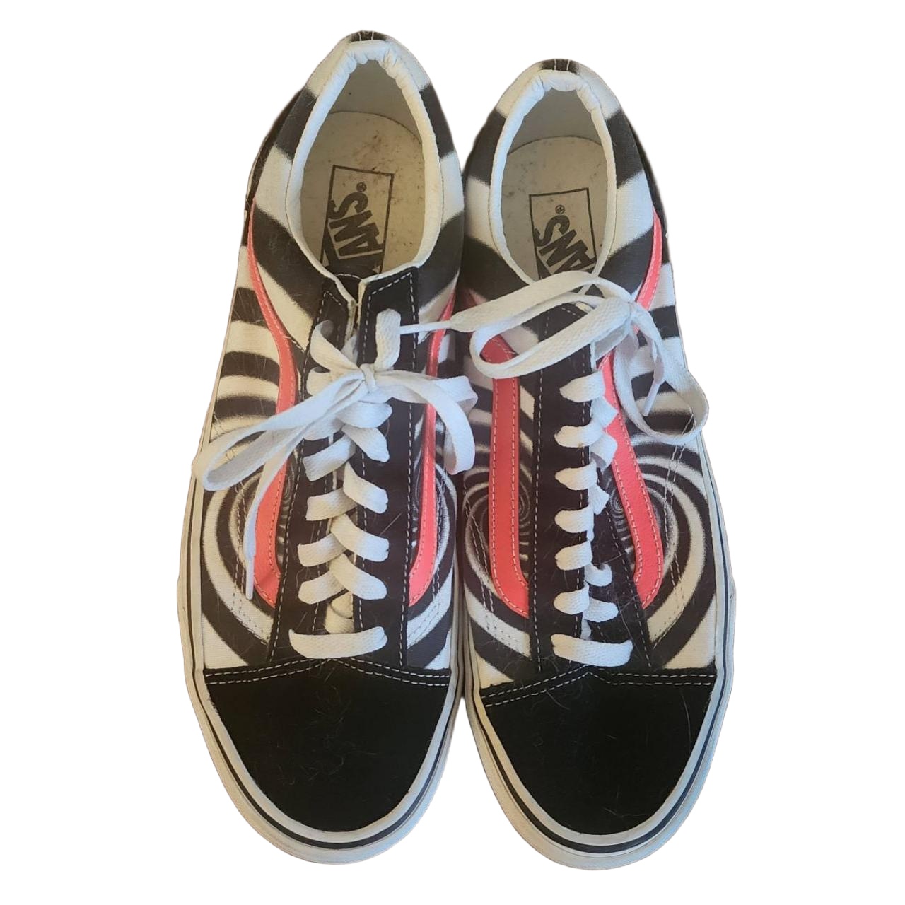 Vans Sneakers Mens Size 10.5 Black White Swirl High Top Red Stripe Streetwear